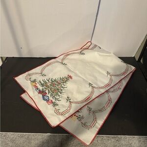 Handmade Cross Stitch Table Runner Christmas Xmas Holiday Needlepoint